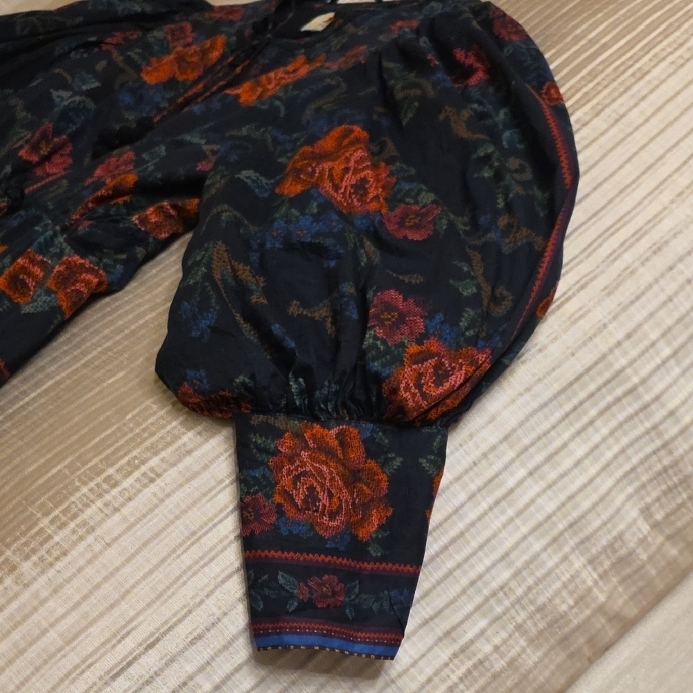 FARM Rio Black Floral Tapestry Mini Dress with Red Roses - Picture 11 of 16